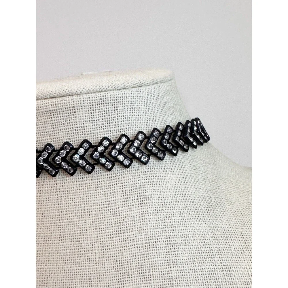 Black Chevron Rhinestone Choker Necklace Goth Steam Punk Dark Jewelry
